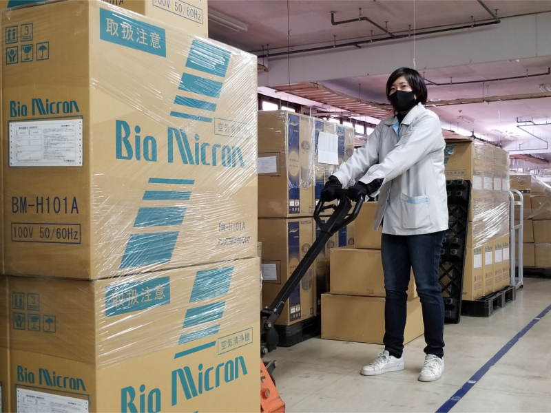 アンデス電気　空気清浄機バイオミクロンBM-H101A　製造工場レポート　完成品保管倉庫
